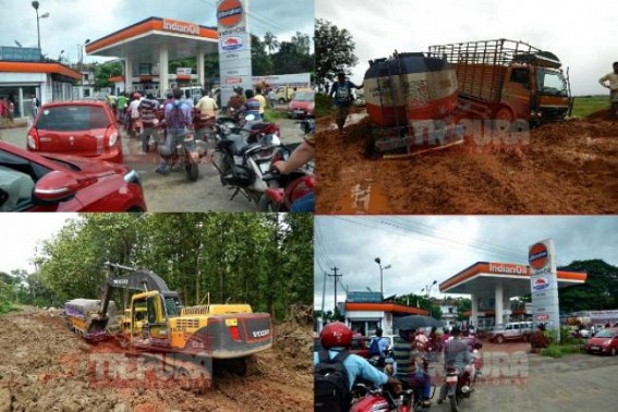 Highway turns mud-filled grave !!! Oil tankers stranded at NH44(8), mudslides have turned the road immovable, petrol crisis expanding its threat in the state, petrol pumps running dry, ministers in slumber Highway turns mud-filled grave !!! Oil tankers stranded at NH44(8), mudslides have turned the road immovable, petrol crisis expanding its threat in the state, petrol pumps running dry, ministers in slumber